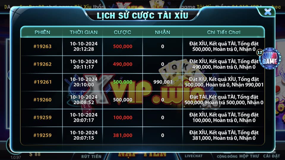 giao diện cược tài xỉu xvipwin